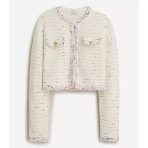J.CREW Cropped in Marled Yarn Classic Casual Ivory‎ Tweed Jacket S